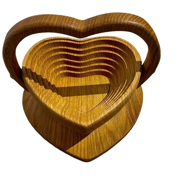 Other - Amish Fold-able Wooden Heart Basket Hand Crafted Collapsible Love